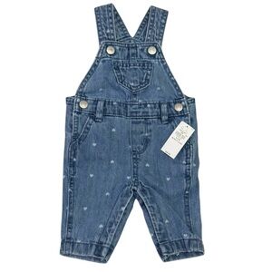 NWT Old Navy Toddler Girl Denim Overalls With Hearts 0-3 Months